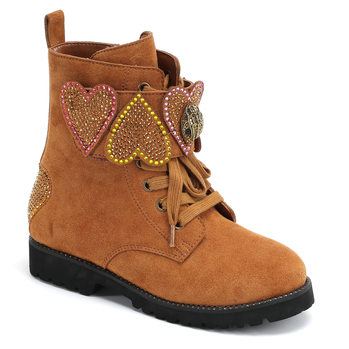 Mini Heart Lace Up Boot - Big Kids Brown