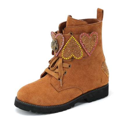 Mini Heart Lace Up Boot - Big Kids Brown